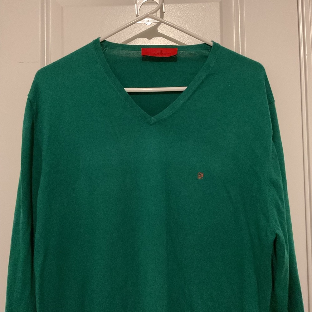 Carolina Herrera Green V-Neck Sweater - Picture 2 of 8